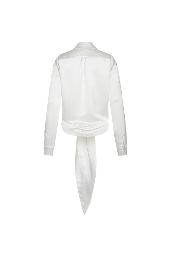 Блуза атласна на зав'язку з довгими кінцями 