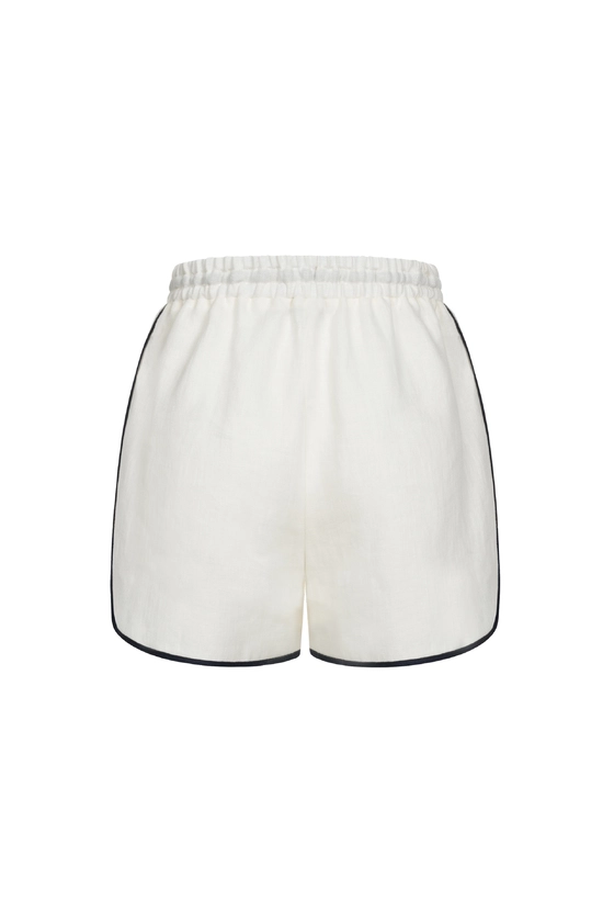 Шорти лляні з темно-синьою окантовкою та зав'язками 