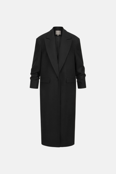 Straight-cut coat with gathered sleeves