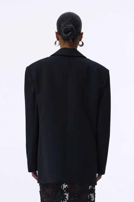 Oversized double-breasted cotton blazer with shoulder pads
