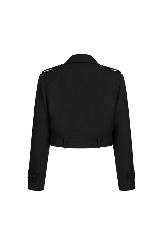 Пальто кроп з об'ємними плечами та пагонами 