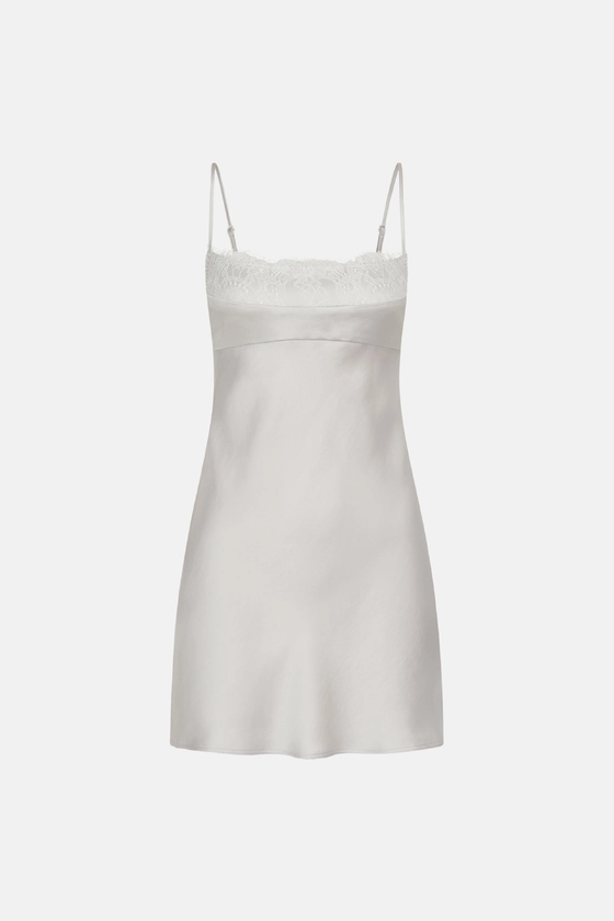 Сукня міні на тонких бретельках з мереживом 