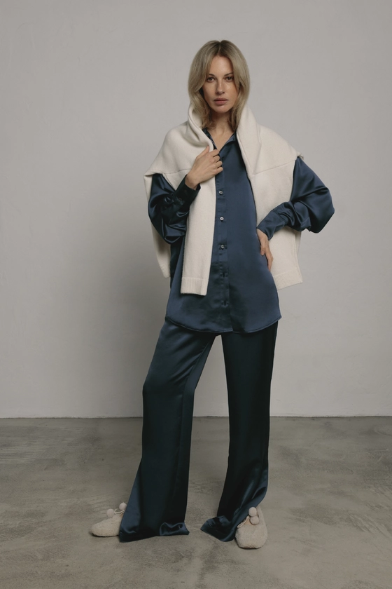 Брюки атласні з розрізами 