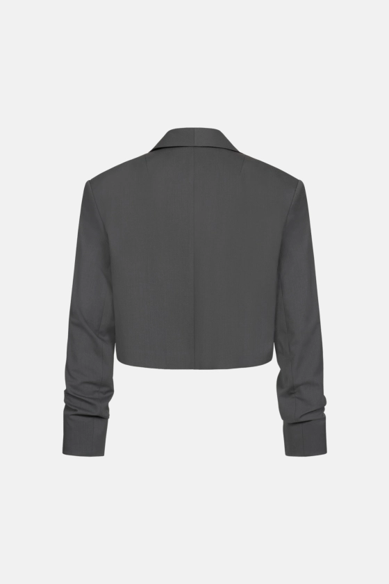 Cropped wool blazer with gathered details on the sleeves 