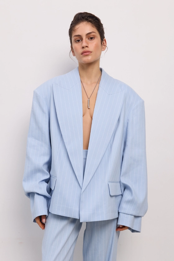 Жакет лляний оверсайз зі збіркою на рукаві 