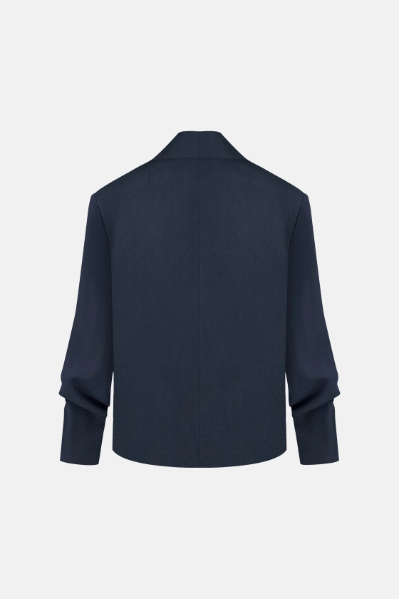 Oversized wool blazer with gathering on the sleeve - photo 2