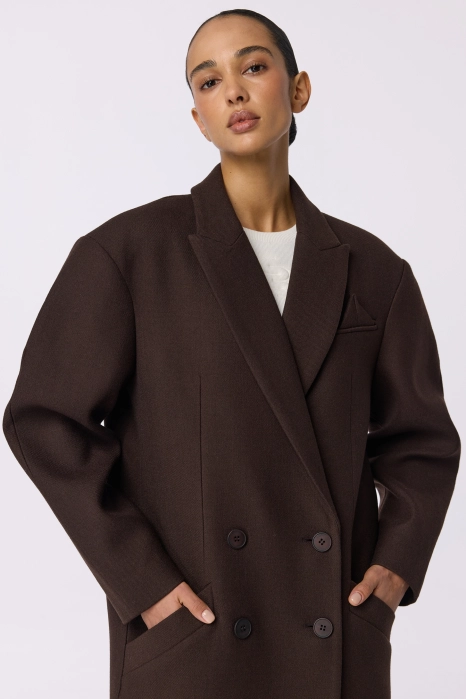 Double-breasted coat with accent shoulder