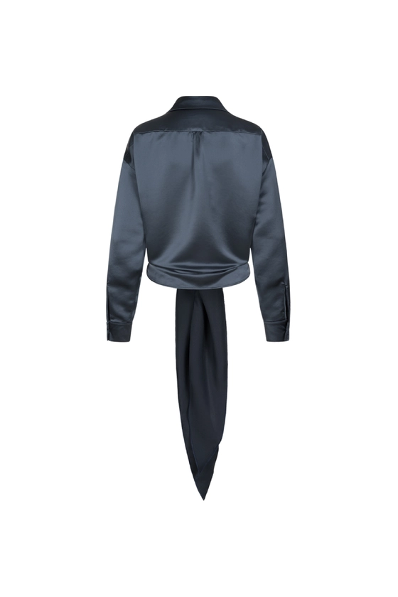 Блуза атласна на зав'язку з довгими кінцями 