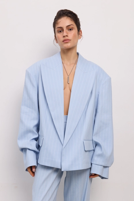 Жакет лляний оверсайз зі збіркою на рукаві