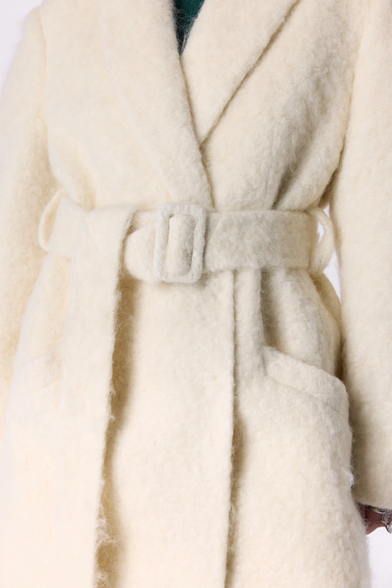 Double-breasted alpaca coat with accent shoulder - photo 7