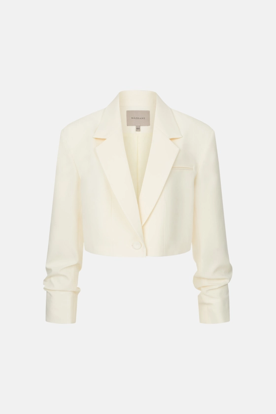 Cropped cotton blazer with gathered details on the sleeves - photo 1