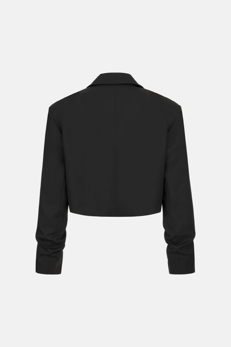 Cropped wool blazer with gathered sleeves