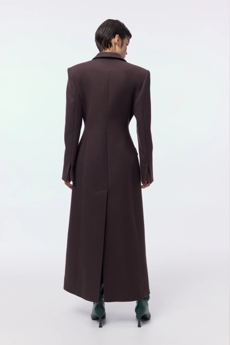 Fitted coat with accent shoulder