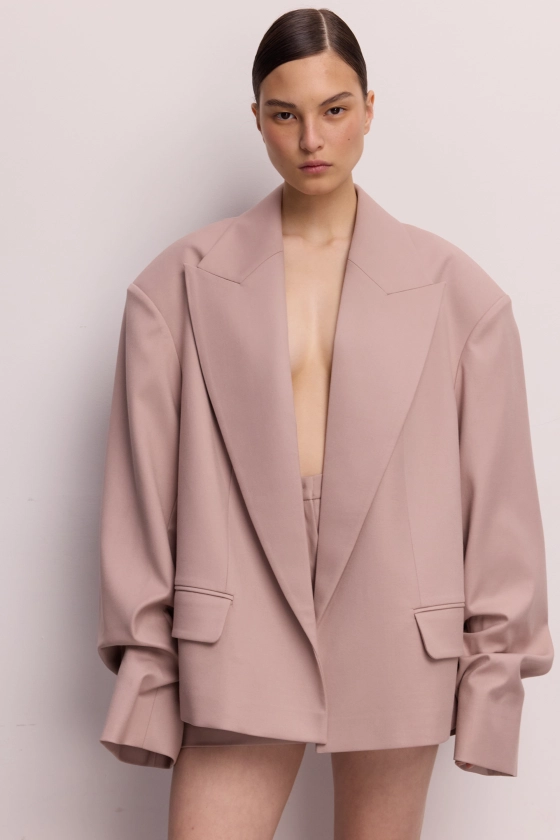 Oversized cotton blazer with gathered sleeves - photo 5