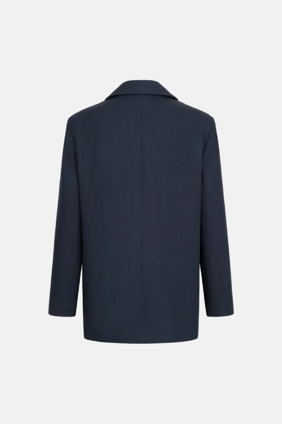 Oversized double-breasted linen blazer with shoulder pads - photo 2