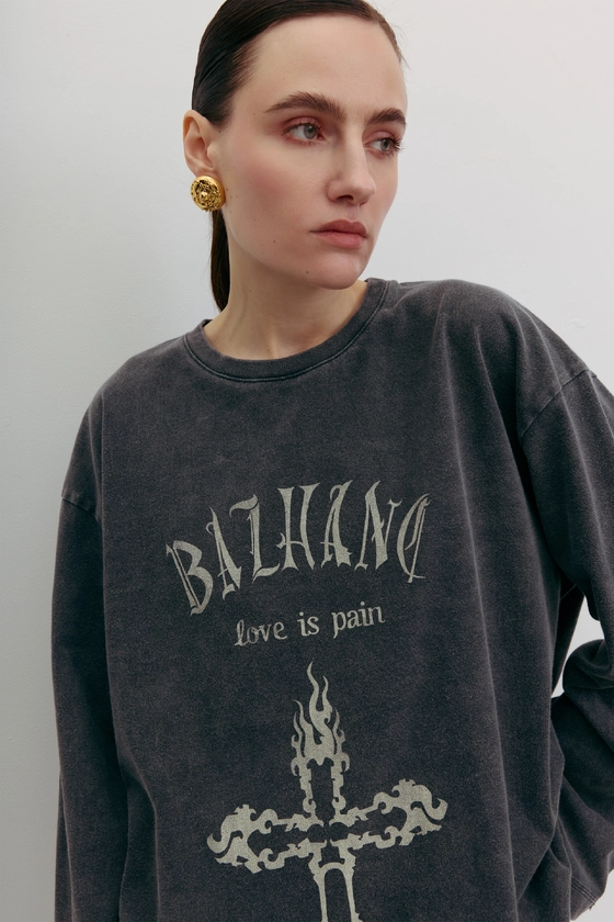 Лонгслів у вінтажному стилі з принтом Хрест 