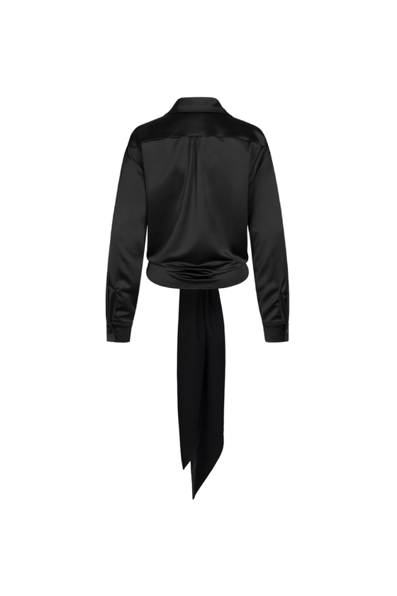 Блуза атласна на зав'язку з довгими кінцями 