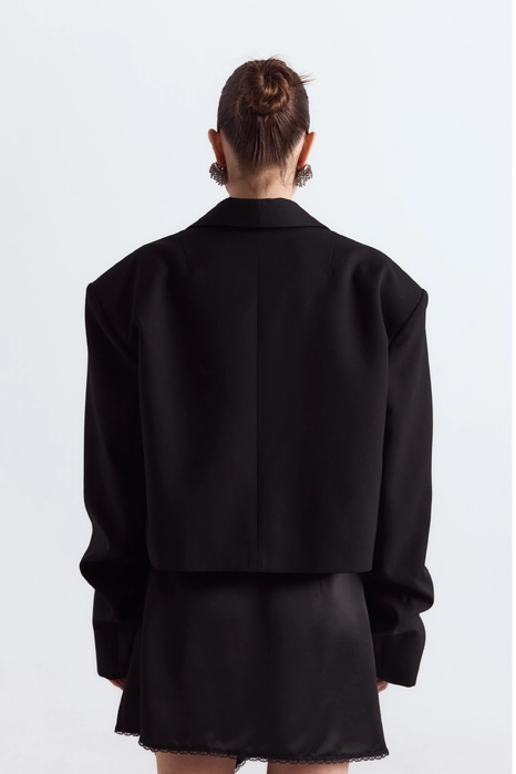 Cropped wool blazer with gathered sleeves