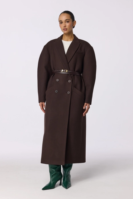 Double-breasted coat with accent shoulder