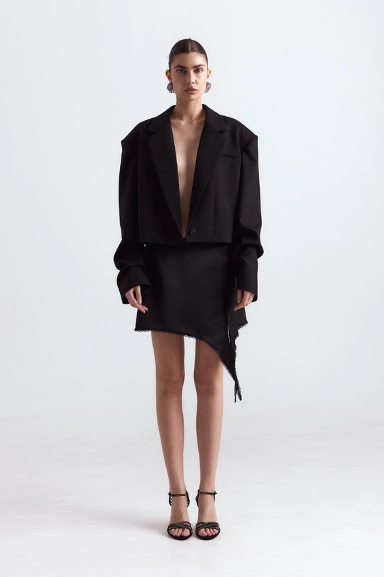 Жакет кроп вовняний зі збіркою на рукаві 