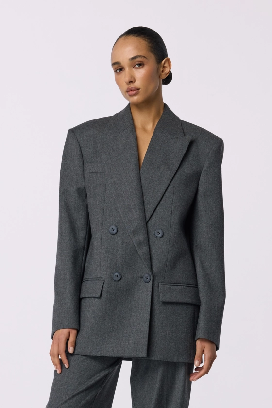 Oversized double-breasted wool blazer with shoulder pads - photo 3