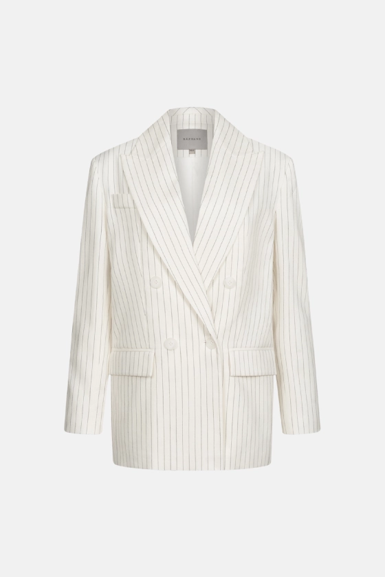 Oversized double-breasted linen blazer with shoulder pads - photo 1