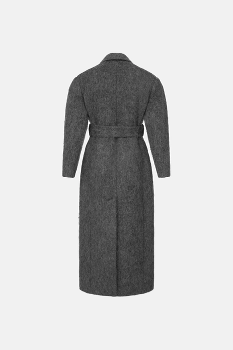 Double-breasted alpaca coat with accent shoulder