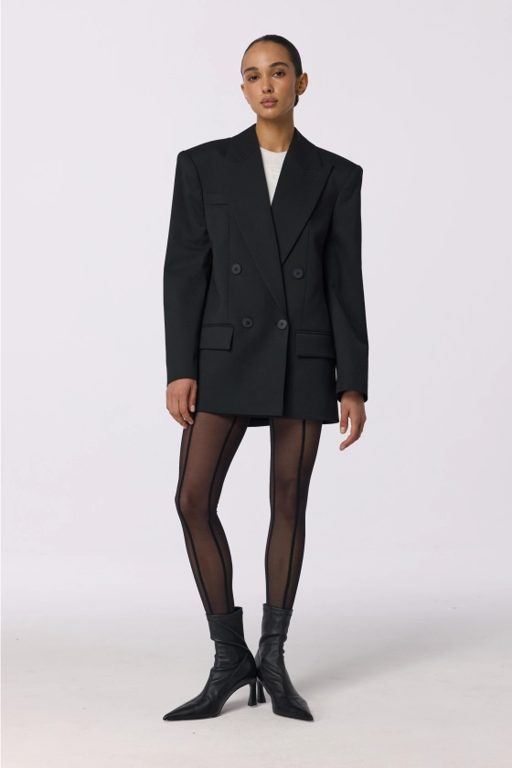 Oversized double-breasted wool blazer with shoulder pads - photo 4