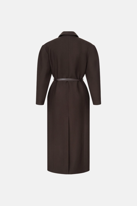 Double-breasted coat with accent shoulder