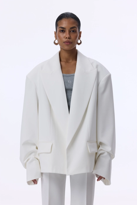 Oversized cotton blazer with gathered sleeves