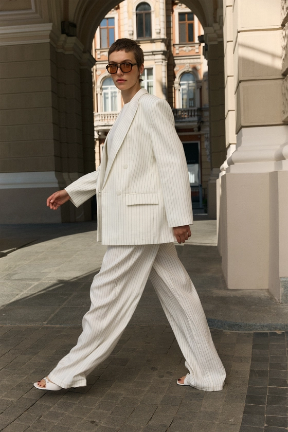 Жакет лляний двобортний оверсайз з підплічниками 