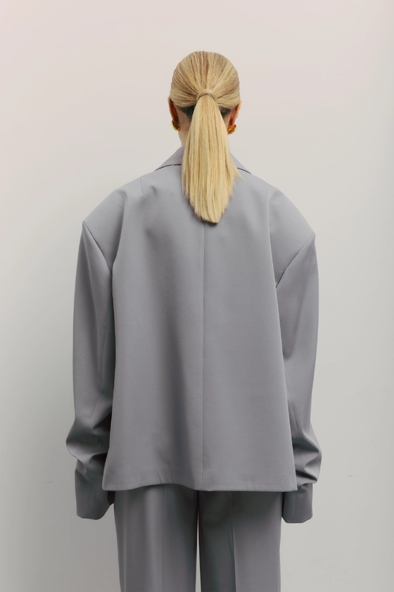 Жакет котоновий оверсайз зі збіркою на рукаві 