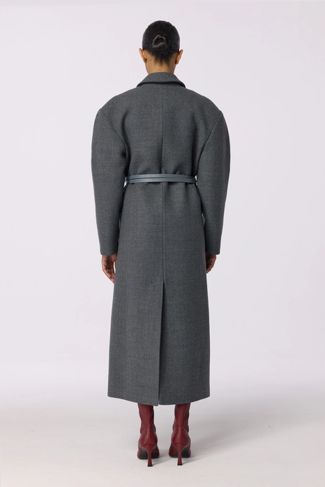 Double-breasted coat with accent shoulder