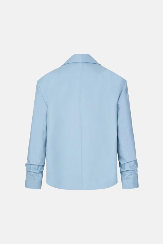 Oversized wool blazer with gathering on the sleeve - photo 2