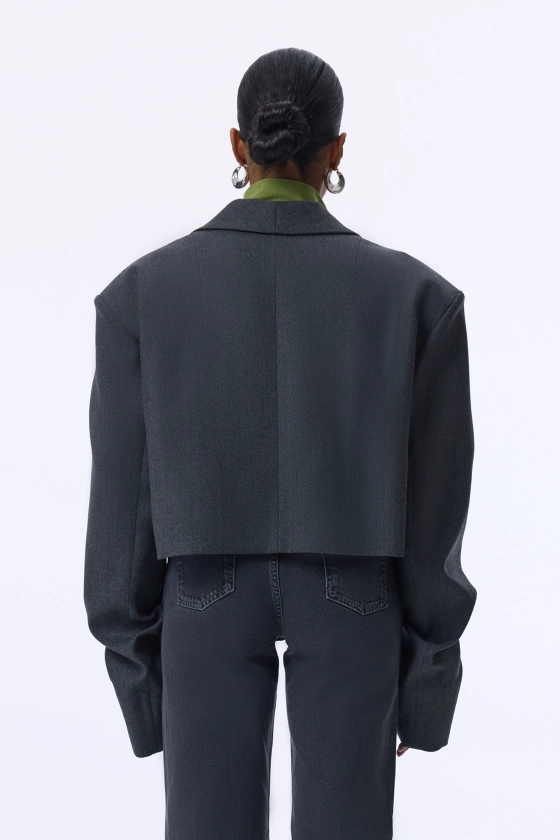 Cropped wool blazer with gathered details on the sleeves - photo 4