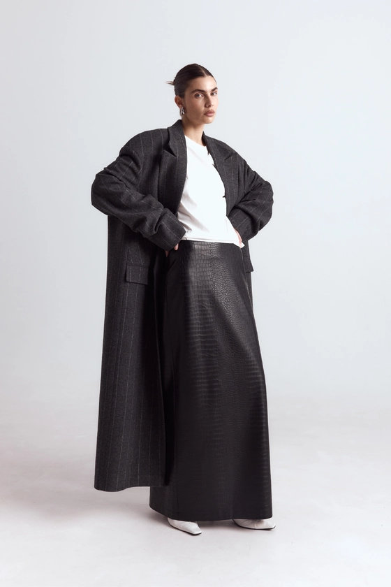 Спідниця з екошкіри максі з середньою посадкою 