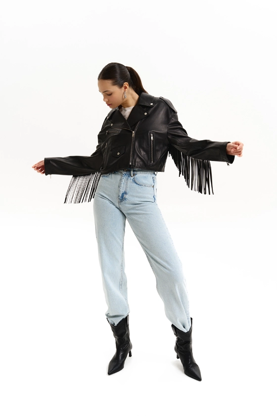 Куртка шкіряна з бахромою 