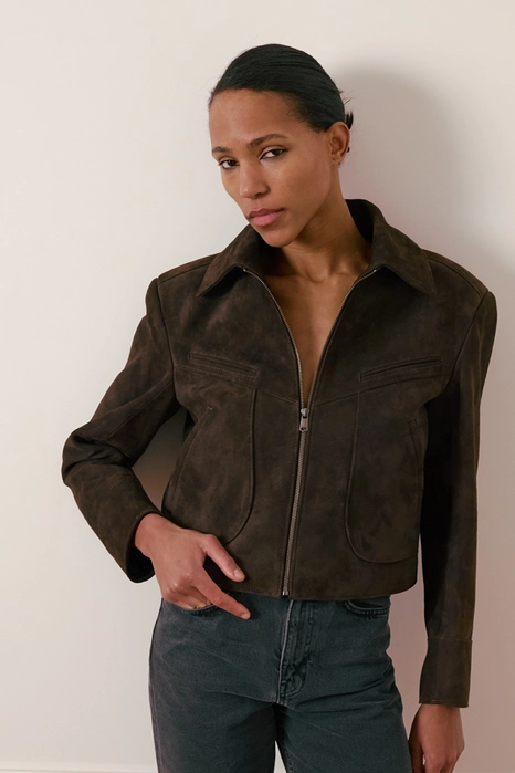 Куртка шкіряна з косими карманами