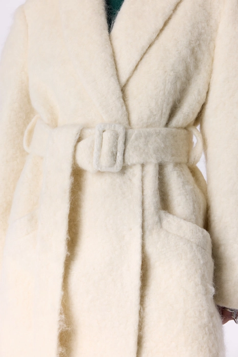 Double-breasted alpaca coat with accent shoulder