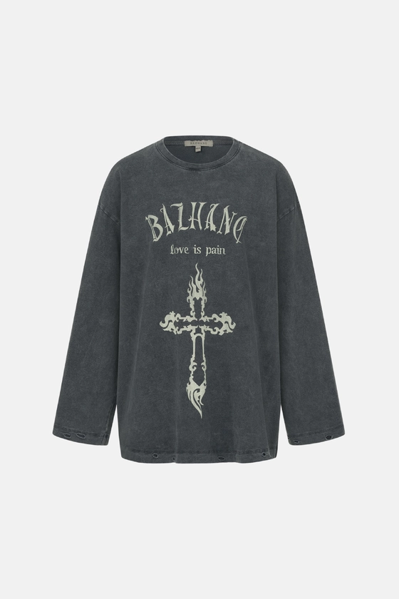 Лонгслів у вінтажному стилі з принтом Хрест 