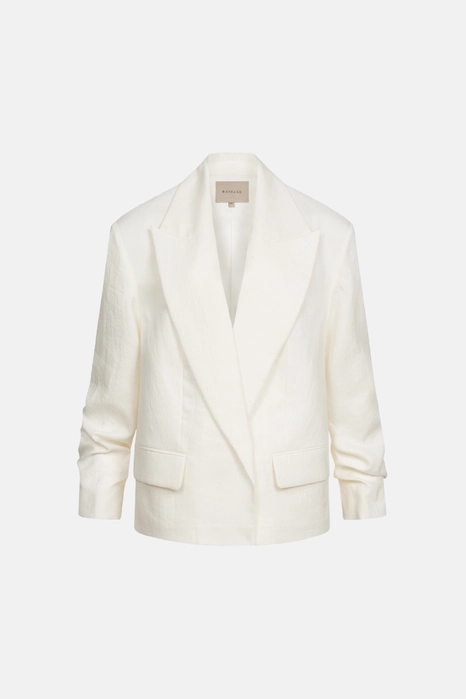 Oversized linen blazer with gathered details on the sleeves