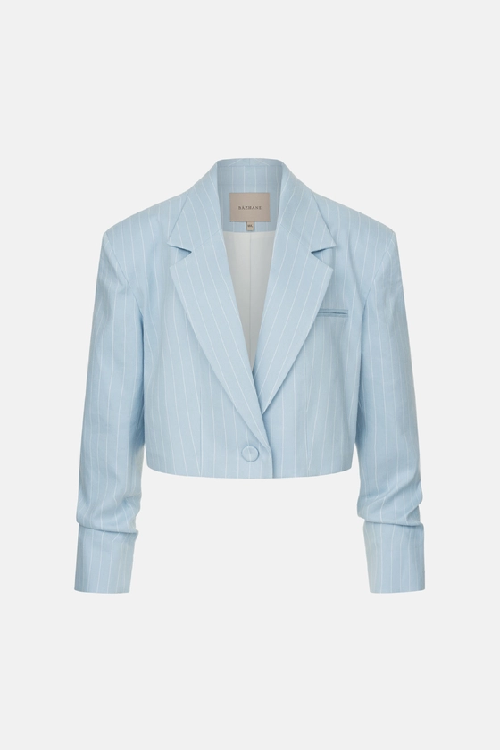 Жакет кроп лляний зі збіркою на рукаві 