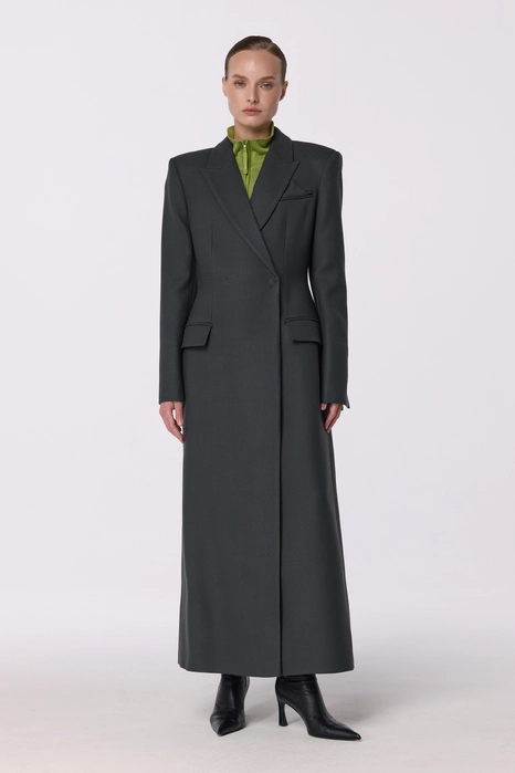 Fitted coat with accent shoulders