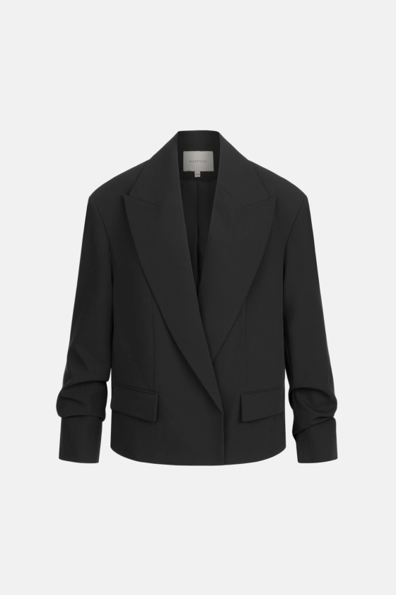 Oversized cotton blazer with gathering on the sleeve - photo 1