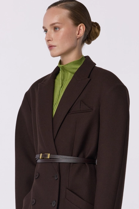 Double-breasted coat with accent shoulder