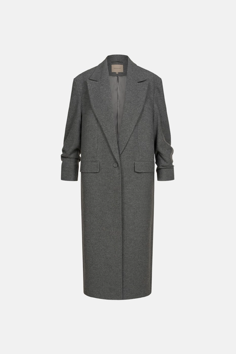 Straight-cut coat with gathered sleeves