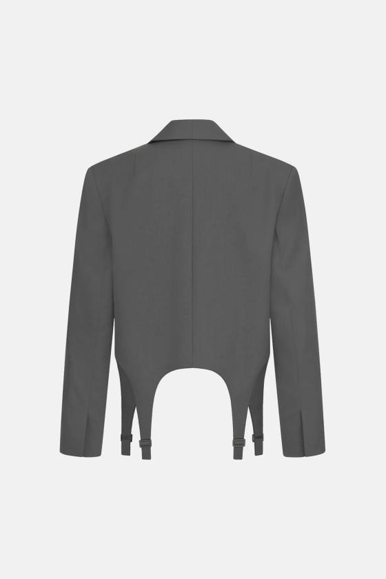 Woolen cropped blazer with garters - photo 2