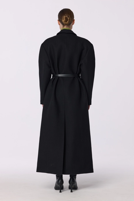 Double-breasted coat with accent shoulder