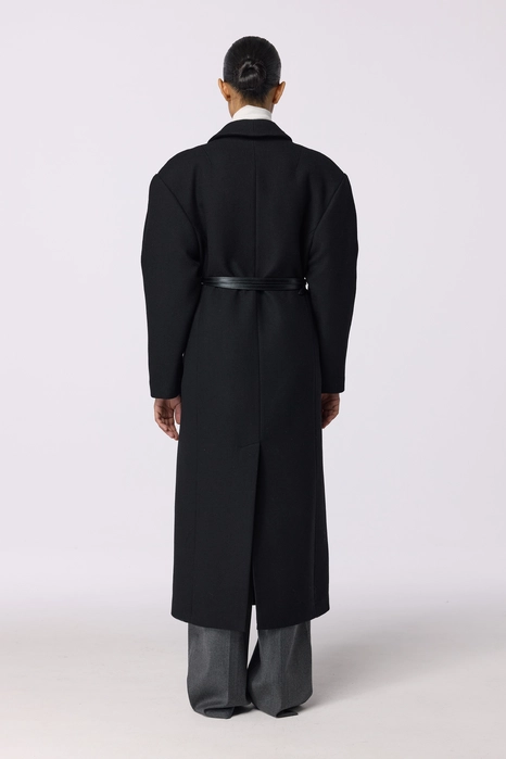 Double-breasted coat with accent shoulder