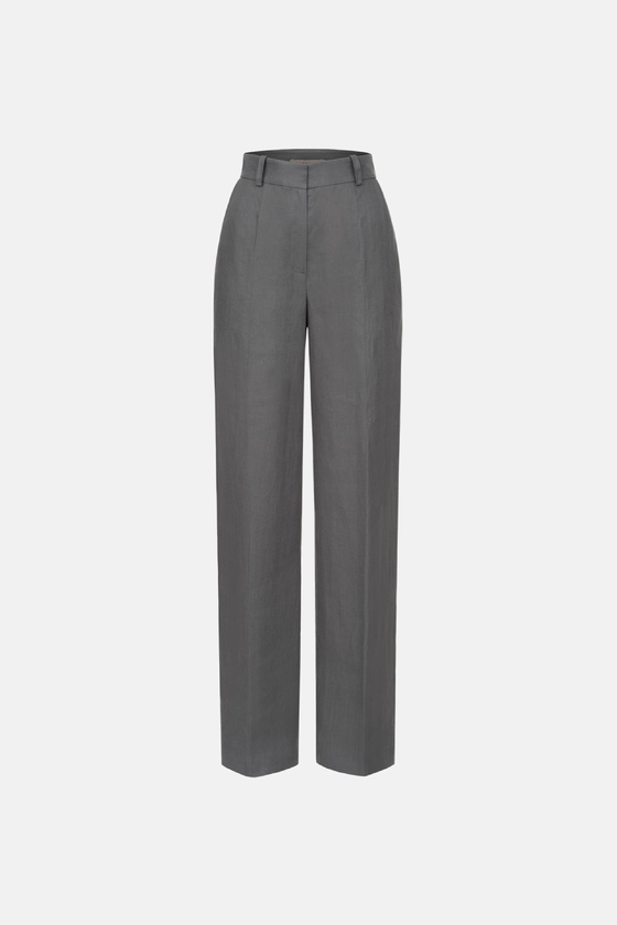 Брюки лляні на середній посадці зі стрілками 